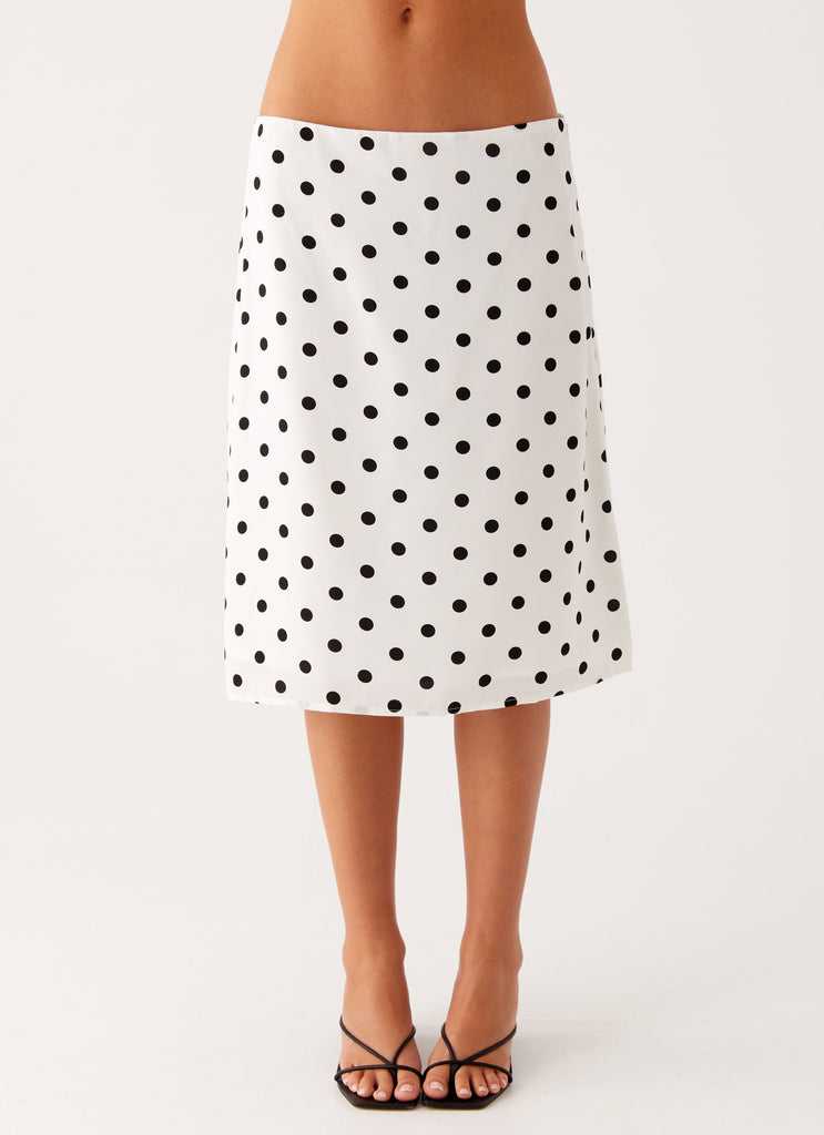 Peppermayo Peppermayo Exclusive - Evoke Chiffon Midi Skirt - White Polka Dot