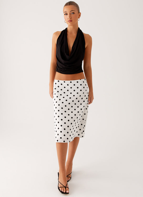 peppermayo Peppermayo Exclusive - Evoke Chiffon Midi Skirt - White Polka Dot