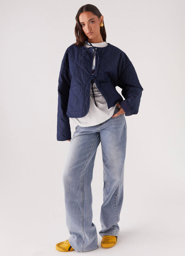 peppermayo Peppermayo Exclusive - Faded Fall Quilted Jacket - Vintage Blue Wash