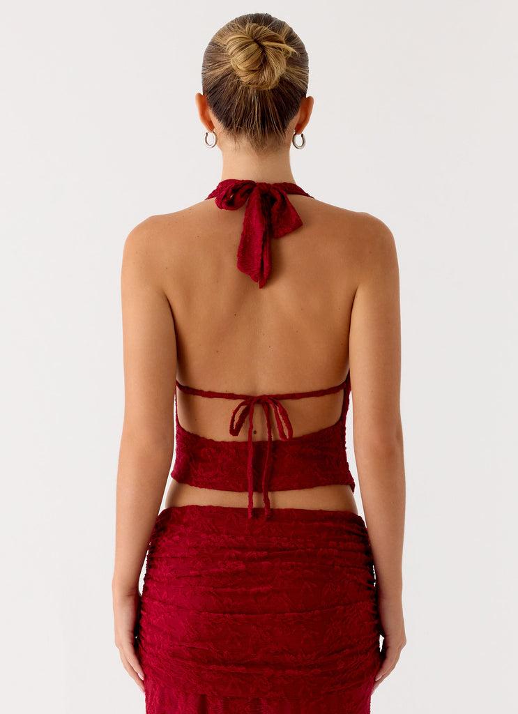 Peppermayo Peppermayo Exclusive - Farruko Jacquard Halter Top - Dark Cherry