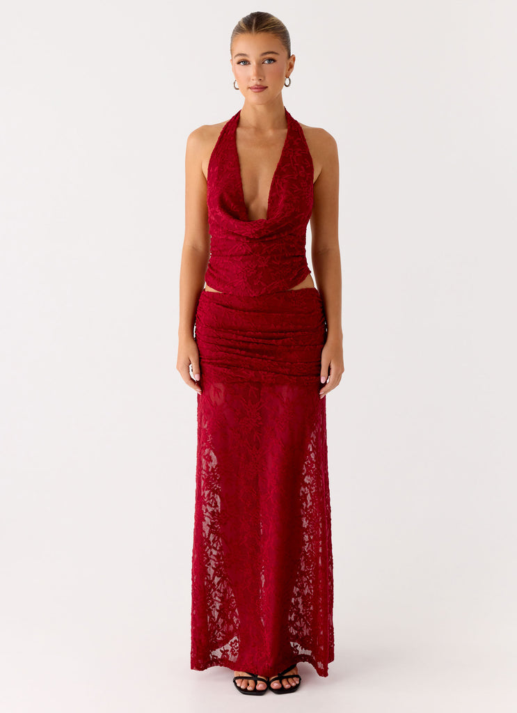 Peppermayo Peppermayo Exclusive - Farruko Jacquard Halter Top - Dark Cherry