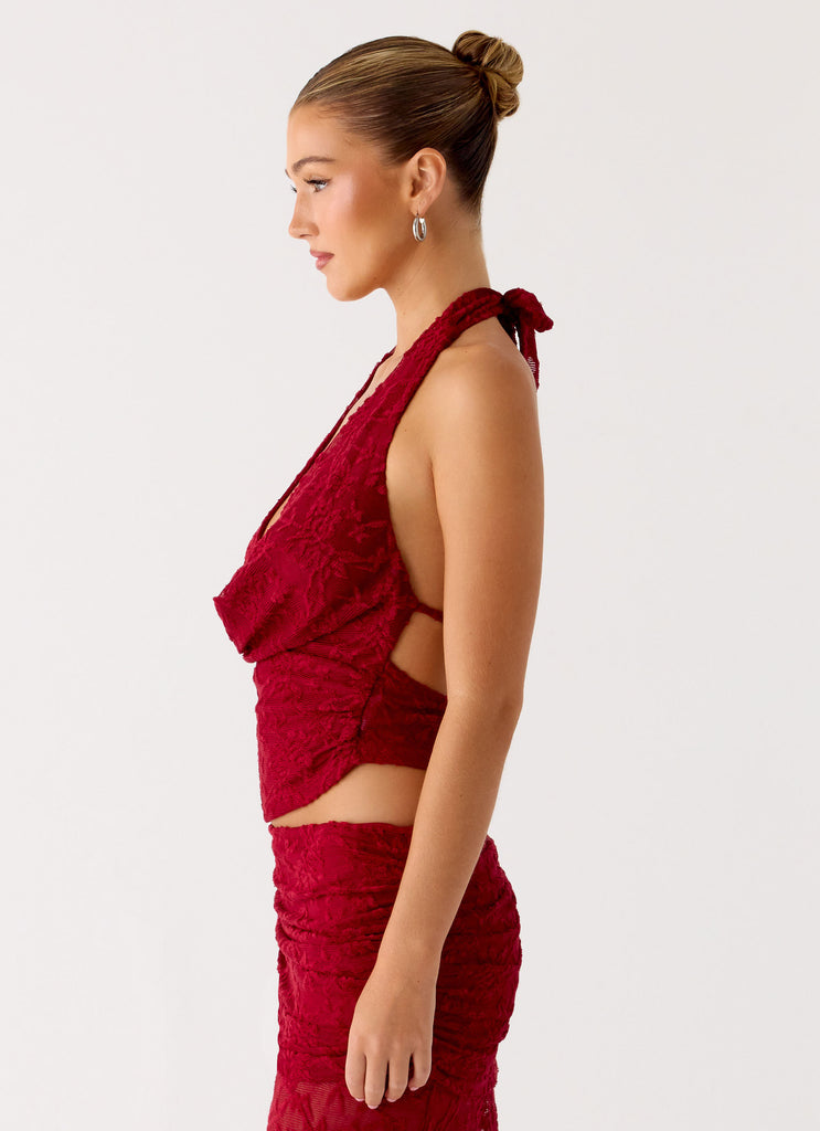 Peppermayo Peppermayo Exclusive - Farruko Jacquard Halter Top - Dark Cherry