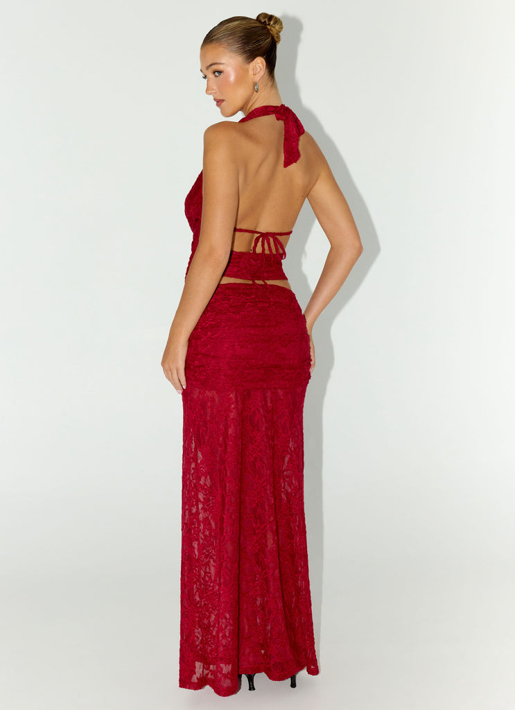 Peppermayo Peppermayo Exclusive - Farruko Jacquard Maxi Skirt - Dark Cherry