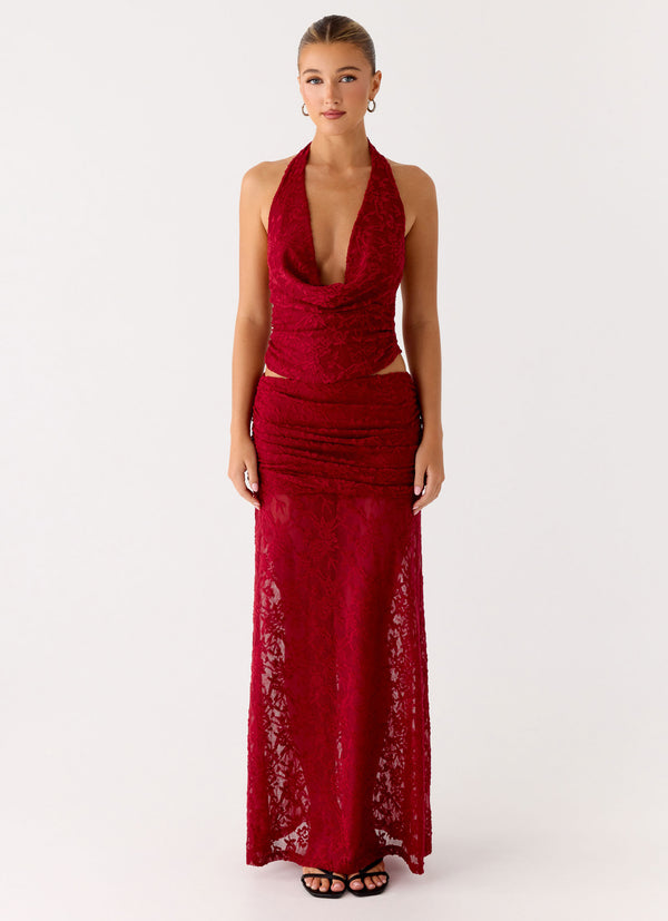 peppermayo Peppermayo Exclusive - Farruko Jacquard Maxi Skirt - Dark Cherry