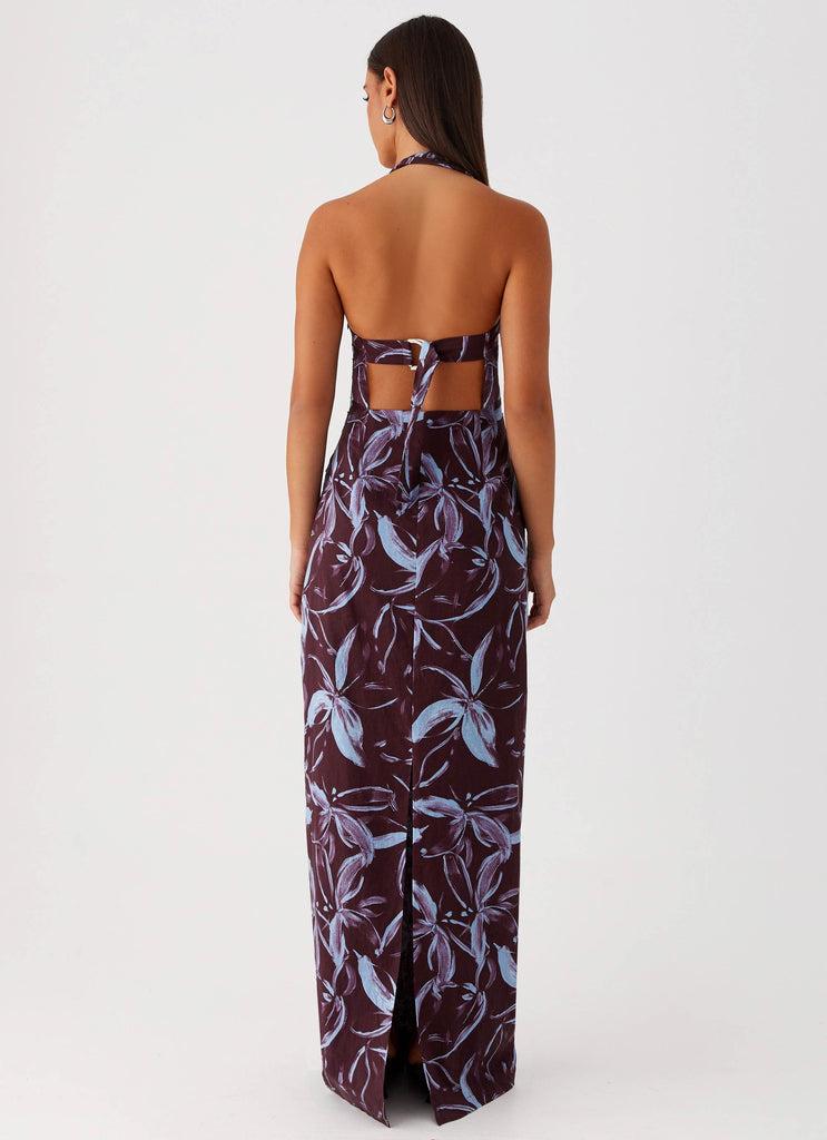 Peppermayo Peppermayo Exclusive - Fauna Halter Maxi Dress - Brown Purple Floral