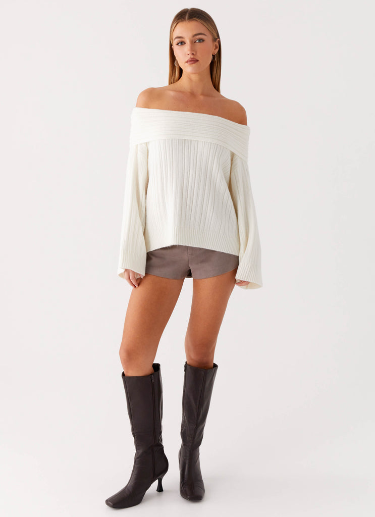 Peppermayo Peppermayo Exclusive - Federica Off Shoulder Knit - White
