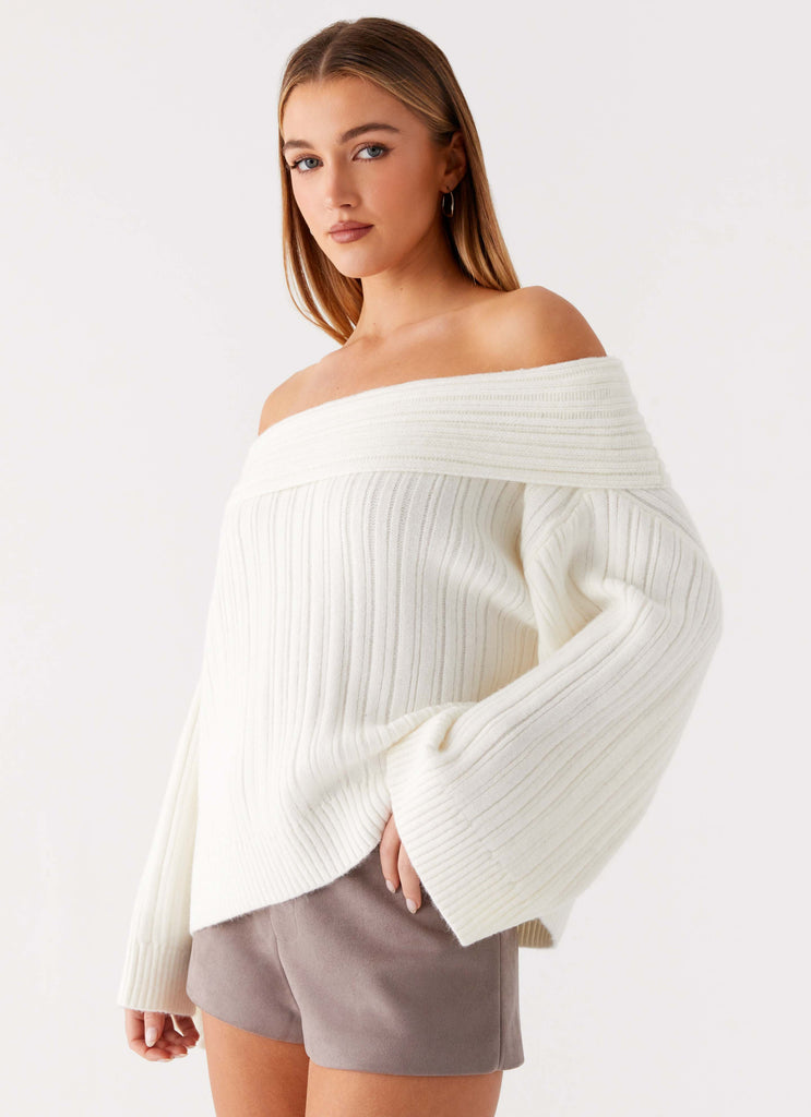 Peppermayo Peppermayo Exclusive - Federica Off Shoulder Knit - White