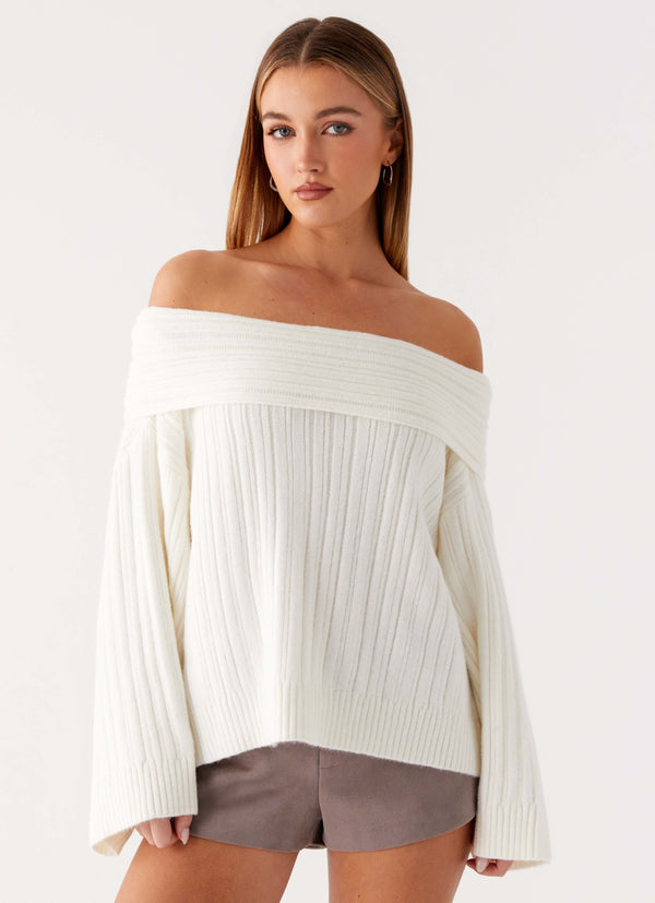 peppermayo Peppermayo Exclusive - Federica Off Shoulder Knit - White