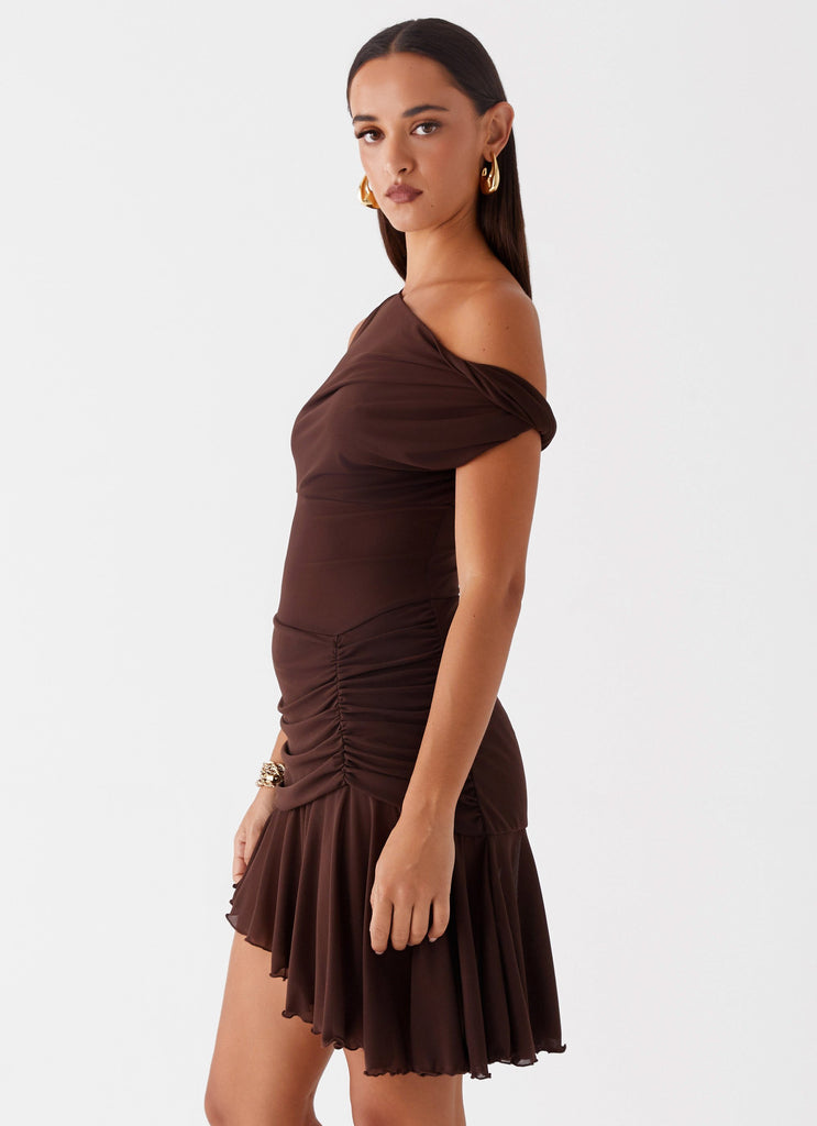Peppermayo Peppermayo Exclusive - Fernleigh One Shoulder Mini Dress - Chocolate