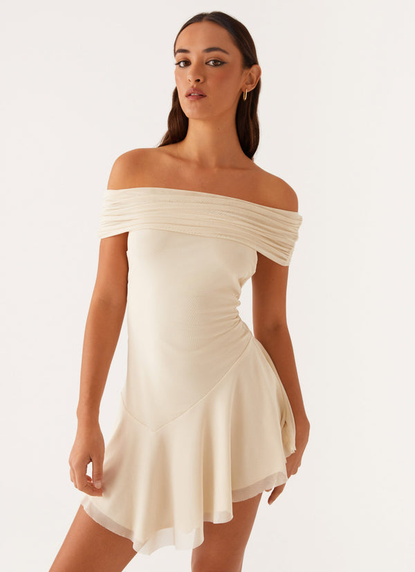 peppermayo Peppermayo Exclusive - Finola Off Shoulder Mini Dress - Pastel Yellow