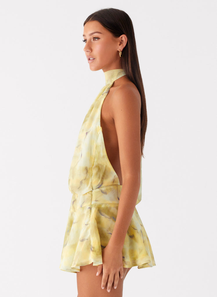 Peppermayo Peppermayo Exclusive - First Date Halter Mini Dress - Yellow Tie Dye