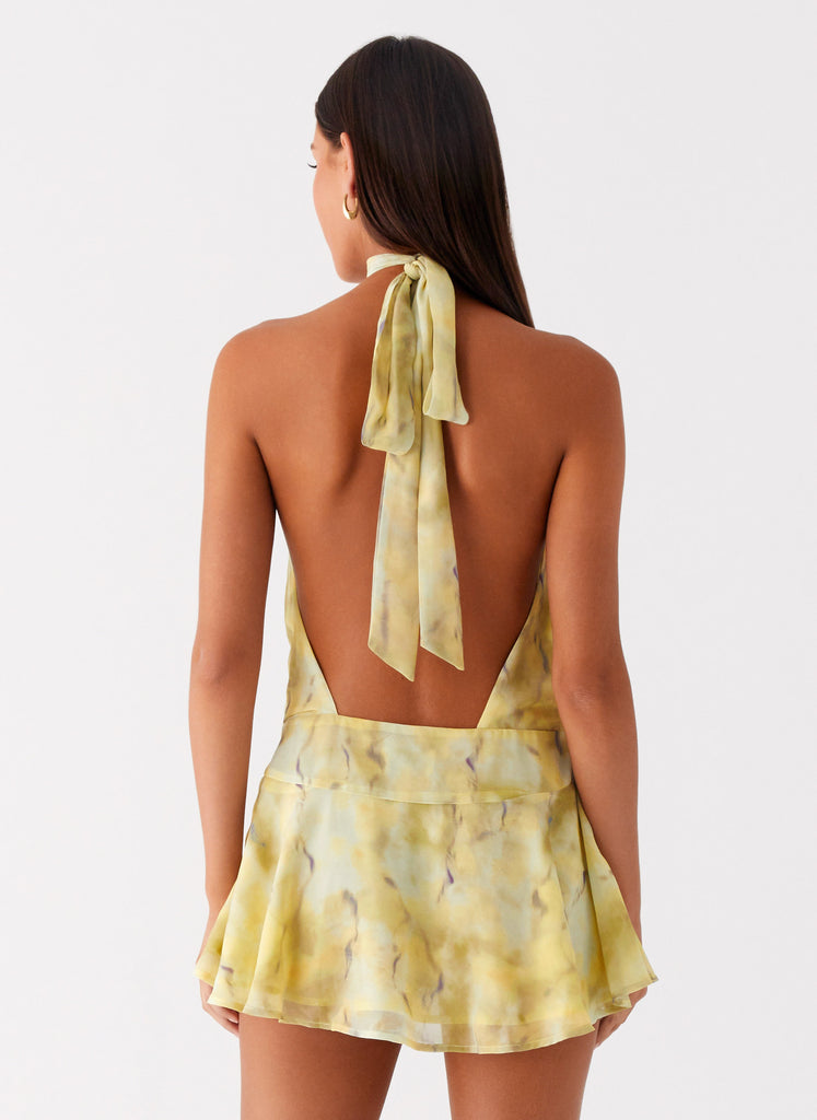 Peppermayo Peppermayo Exclusive - First Date Halter Mini Dress - Yellow Tie Dye