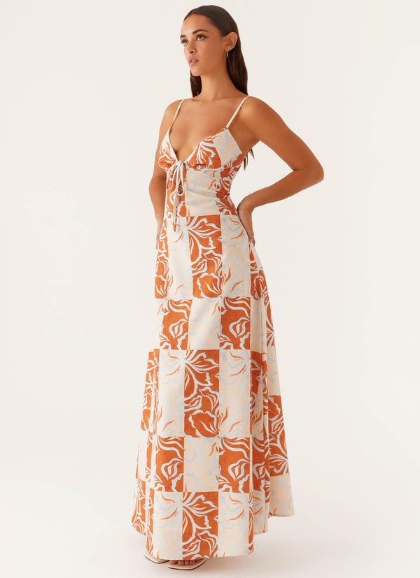 peppermayo Peppermayo Exclusive - Flora Linen Maxi Dress - Orange Blue Floral