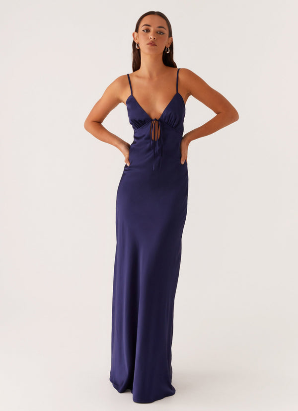 peppermayo Peppermayo Exclusive - Flora Satin Maxi Dress - Navy