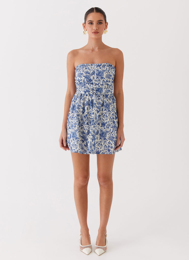 Peppermayo Peppermayo Exclusive - Forget Me Not Linen Mini Dress - Blue Paisley