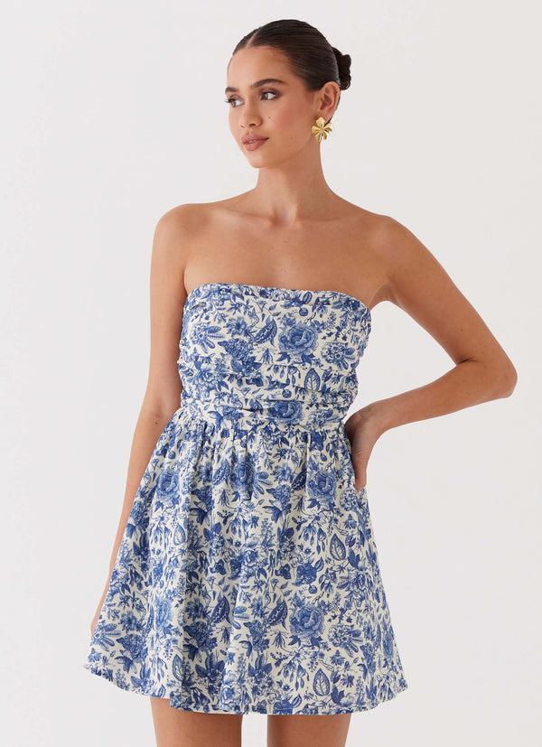 peppermayo Peppermayo Exclusive - Forget Me Not Linen Mini Dress - Blue Paisley