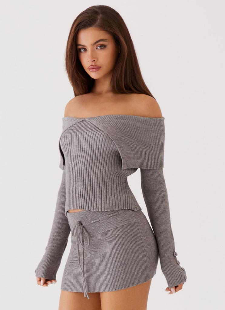 Peppermayo Peppermayo Exclusive - Frankie Arrow Knit Long Sleeve Top - Charcoal