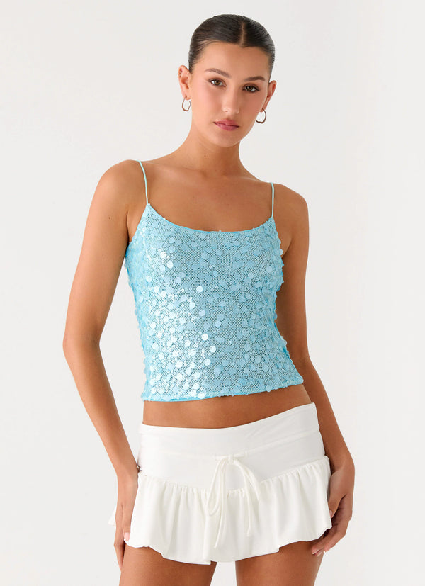 peppermayo Peppermayo Exclusive - French Exit Sequin Top - Blue