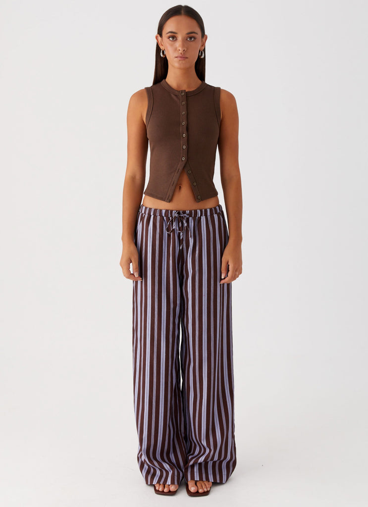 Peppermayo Peppermayo Exclusive - Fresh Face Linen Pants - Purple Brown Stripe