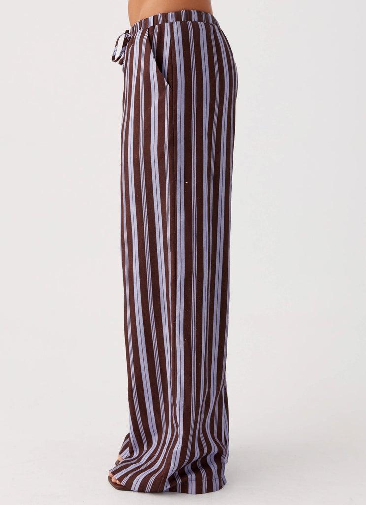 Peppermayo Peppermayo Exclusive - Fresh Face Linen Pants - Purple Brown Stripe