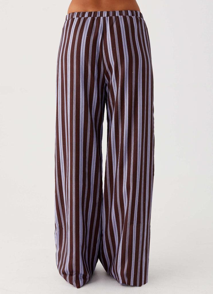 Peppermayo Peppermayo Exclusive - Fresh Face Linen Pants - Purple Brown Stripe