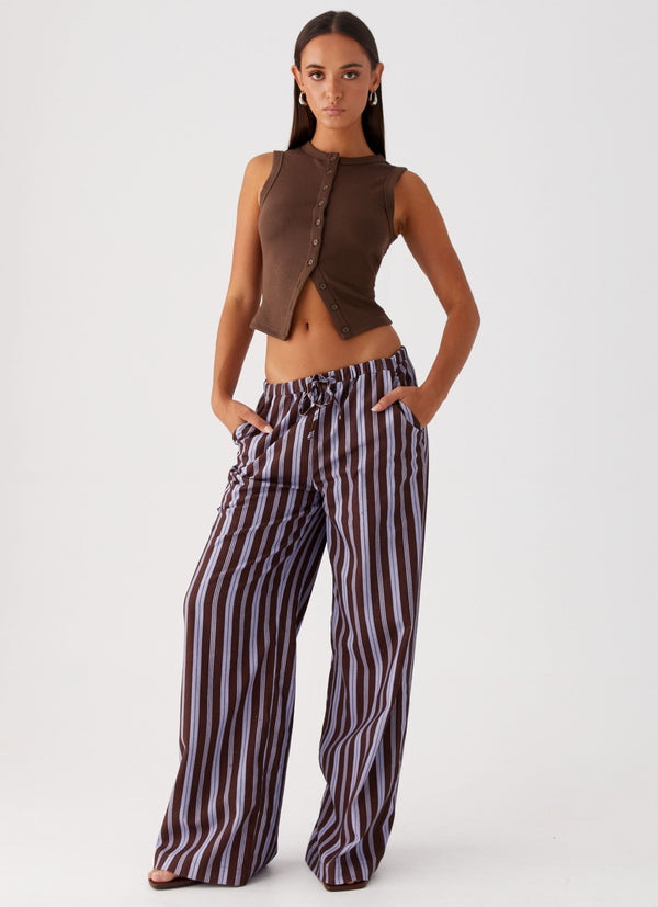 peppermayo Peppermayo Exclusive - Fresh Face Linen Pants - Purple Brown Stripe