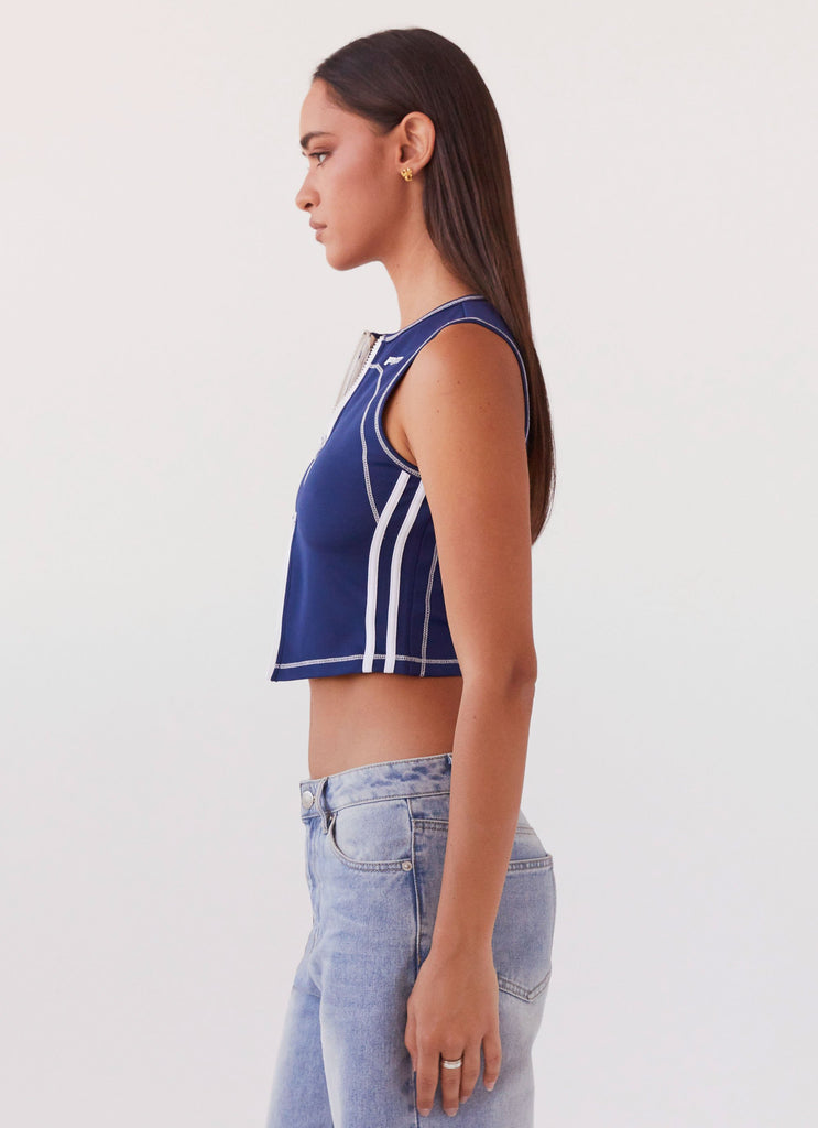 Peppermayo Peppermayo Exclusive - Game Face Sleeveless Top - Space Blue