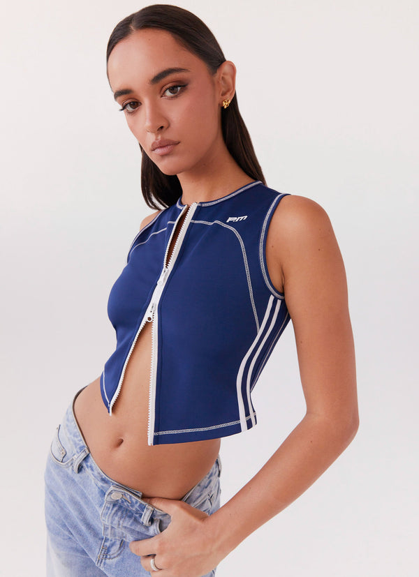 peppermayo Peppermayo Exclusive - Game Face Sleeveless Top - Space Blue