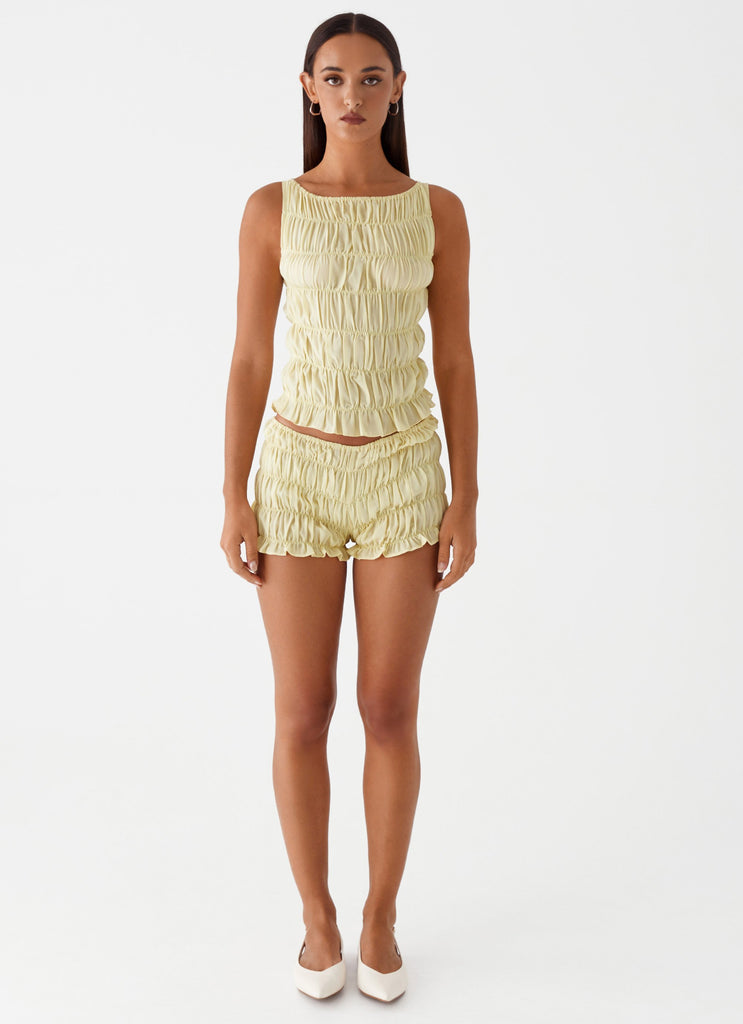 Peppermayo Peppermayo Exclusive - Girls Like Us Ruched Mini Shorts - Yellow