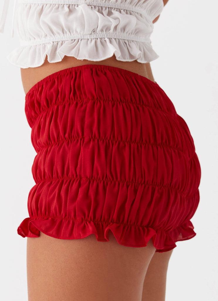 Peppermayo Peppermayo Exclusive - Girls Like Us Ruched Mini Shorts - Red