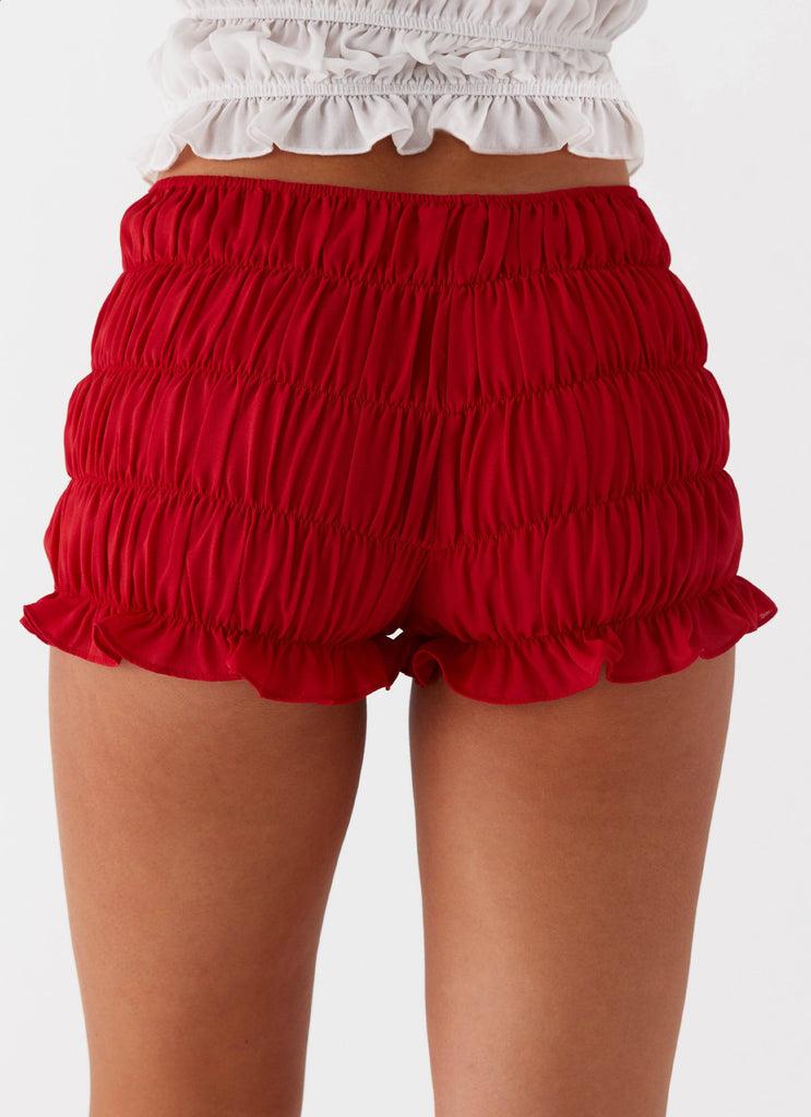 Peppermayo Peppermayo Exclusive - Girls Like Us Ruched Mini Shorts - Red