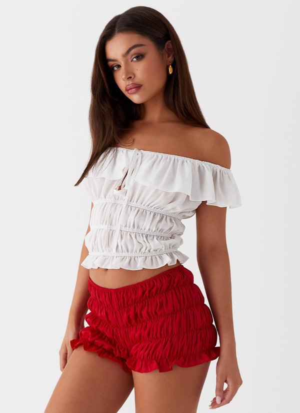 peppermayo Peppermayo Exclusive - Girls Like Us Ruched Mini Shorts - Red