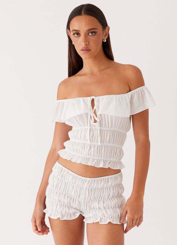 peppermayo Peppermayo Exclusive - Girls Like Us Ruched Mini Shorts - White