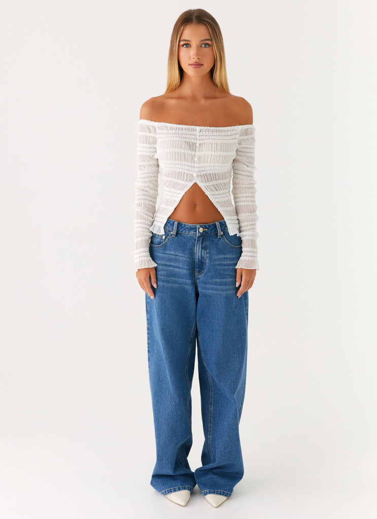 Peppermayo Peppermayo Exclusive - Golden One Shirred Off Shoulder Top - White