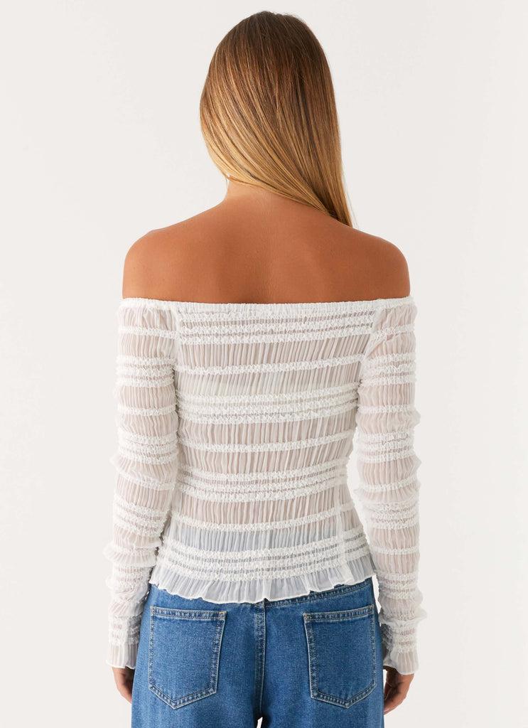 Peppermayo Peppermayo Exclusive - Golden One Shirred Off Shoulder Top - White