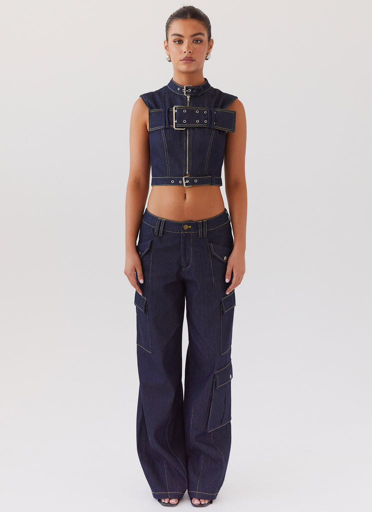 Peppermayo Peppermayo Exclusive - Greedy Denim Buckle Top - Indigo