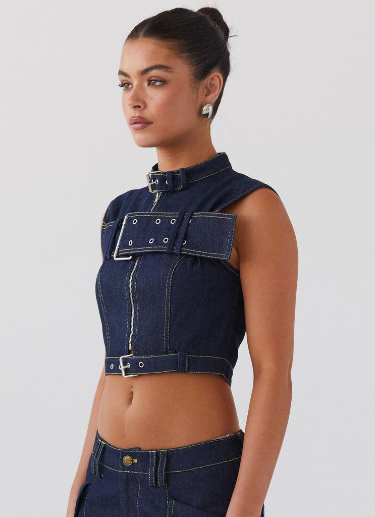 Peppermayo Peppermayo Exclusive - Greedy Denim Buckle Top - Indigo
