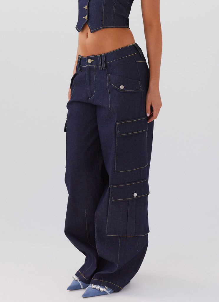 Peppermayo Peppermayo Exclusive - Greedy Denim Cargo Pants - Indigo