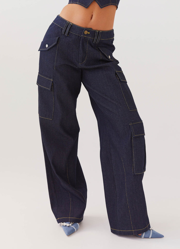 Peppermayo Peppermayo Exclusive - Greedy Denim Cargo Pants - Indigo
