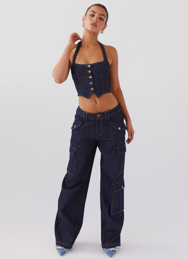 peppermayo Peppermayo Exclusive - Greedy Denim Cargo Pants - Indigo