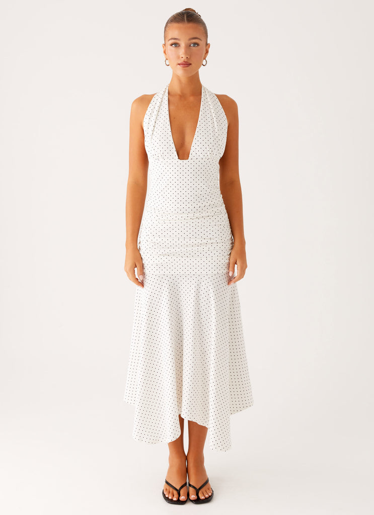 Peppermayo Peppermayo Exclusive - Grettana Halter Neck Midi Dress - White Polka Dot