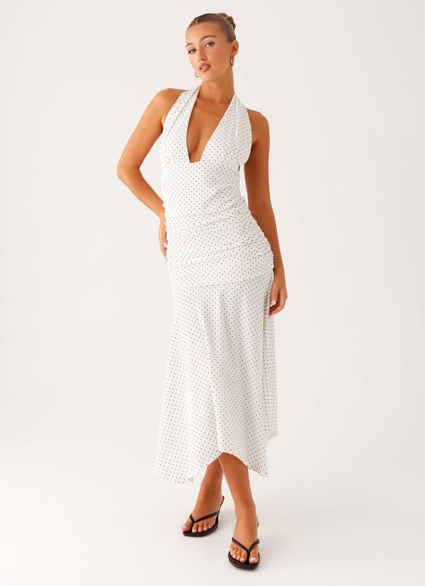 peppermayo Peppermayo Exclusive - Grettana Halter Neck Midi Dress - White Polka Dot