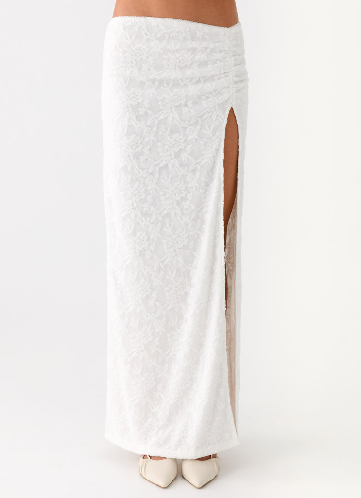 Peppermayo Peppermayo Exclusive - Griff Low Rise Jacquard Maxi Skirt - White