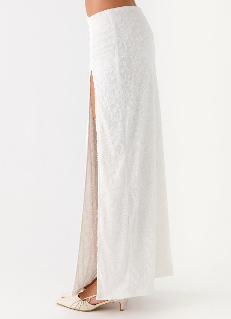 Peppermayo Peppermayo Exclusive - Griff Low Rise Jacquard Maxi Skirt - White