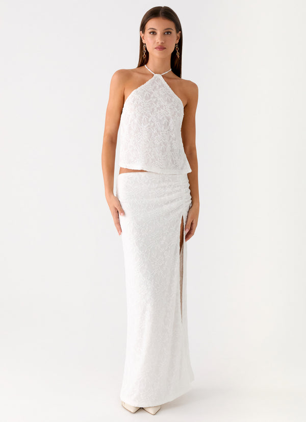peppermayo Peppermayo Exclusive - Griff Low Rise Jacquard Maxi Skirt - White