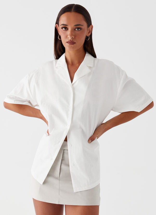 peppermayo Peppermayo Exclusive - Hadley Open Back Short Sleeve Shirt - White
