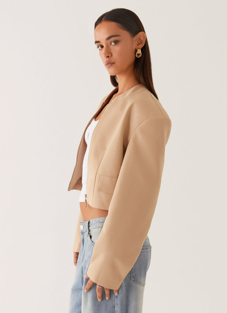 Peppermayo Peppermayo Exclusive - Halyn Cropped Bomber Jacket - Brown