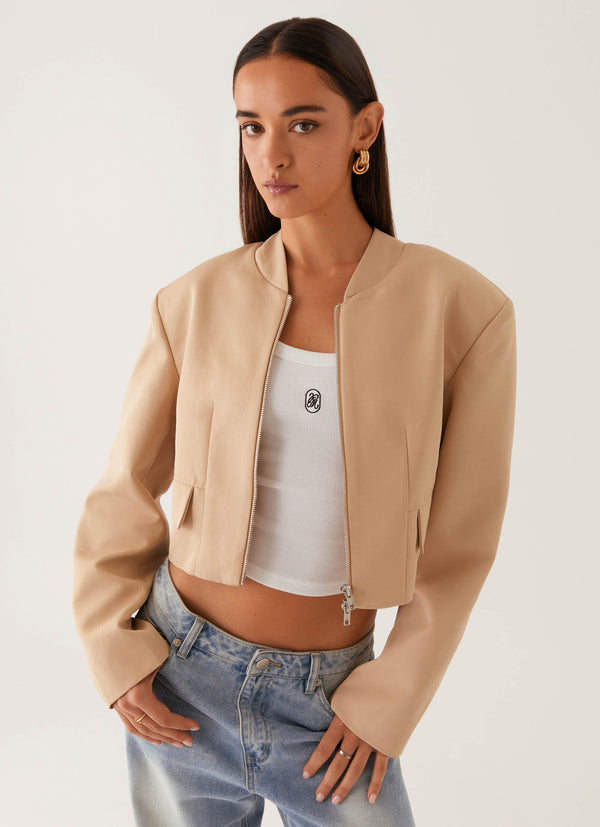 peppermayo Peppermayo Exclusive - Halyn Cropped Bomber Jacket - Brown