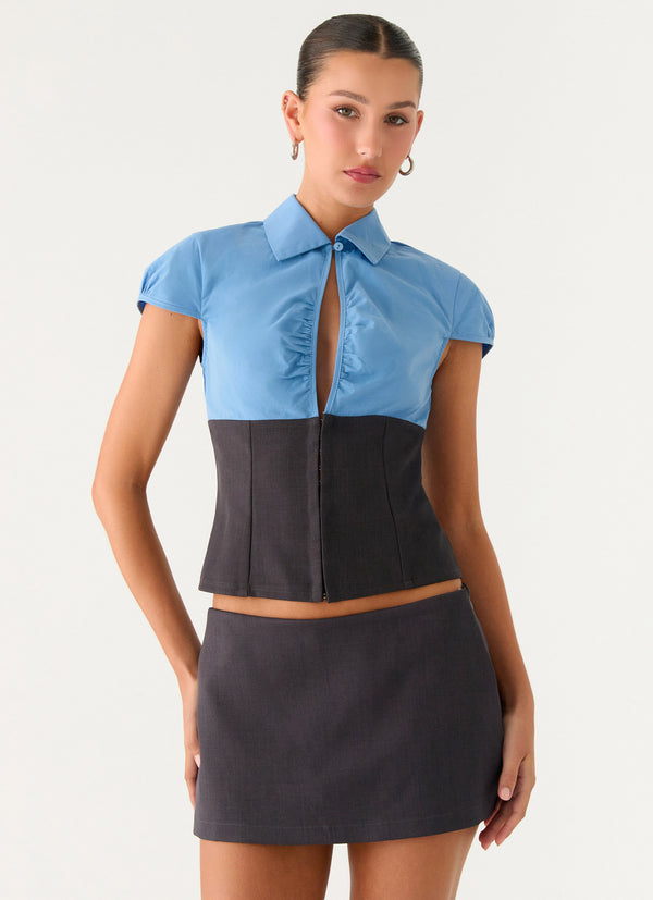 peppermayo Peppermayo Exclusive - Harlee Poplin Suiting Top - Charcoal