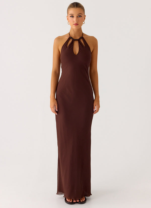 peppermayo Peppermayo Exclusive - Harlyn Halter Maxi Dress - Chocolate